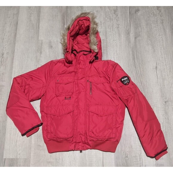 Pajar Red Coyote White Duck Down Bomber Jacket Men's Sz Medium Winter Coat - Picture 1 of 12